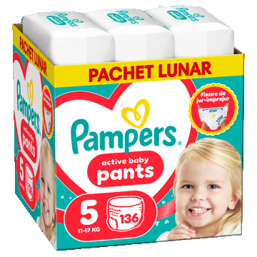 Scutece-chilotel Pants XXL Box Marimea 5 pentru 11-17 kg, 136 bucati, Pampers