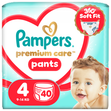 Scutece-chilotel Premium Care Pants Marimea 4 pentru 9-14 kg, 40 bucati, Pampers