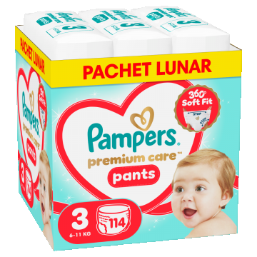Scutece-chilotel Premium Care Pants XXL Box Marimea 3 pentru 6-11 kg, 114 bucati, Pampers