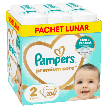 Scutece Premium Care Marimea 2 pentru 4-8 kg, 204 bucati, Pampers