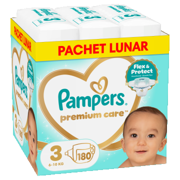 Scutece Premium Care Marimea 3 pentru 6-10 kg, 180 bucati, Pampers