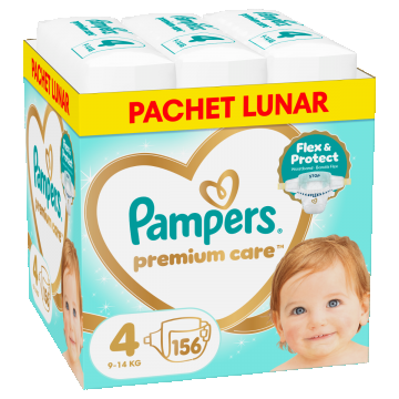 Scutece Premium Care Marimea 4 pentru 9-14 kg, 156 bucati, Pampers