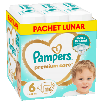 Scutece Premium Care Marimea 6 pentru 13-18 kg, 116 bucati, Pampers