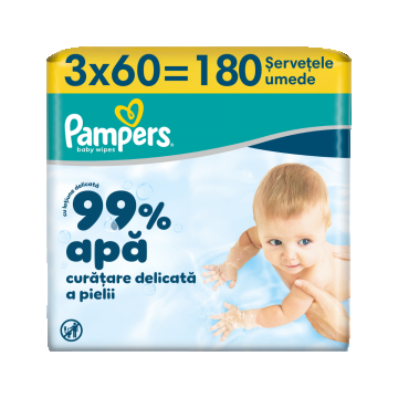 Servetele umede 99% apa cu lotiune usoara, 180 bucati, Pampers