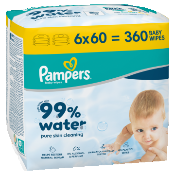 Servetele umede 99% apa cu lotiune usoara, 360 bucati, Pampers
