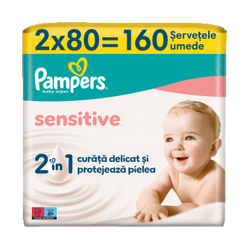 Servetele umede Sensitive, 160 bucati, Pampers