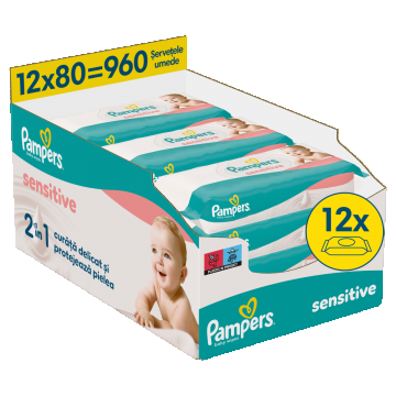 Servetele umede Sensitive, 960 bucati, Pampers