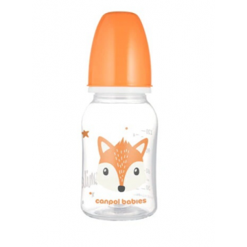 Canpol 11/851 Biberon cu gat ingust pp cute animals 0+ luni 120 ml  orange