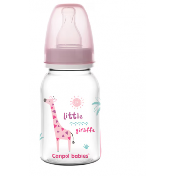 Canpol 11/851 biberon cu gat ingust pp cute animals 0+ luni 120 ml pink