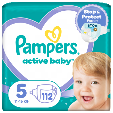 Scutece Active Baby Mega Box Marimea 5 11-16 kg, 112 bucati, Pampers