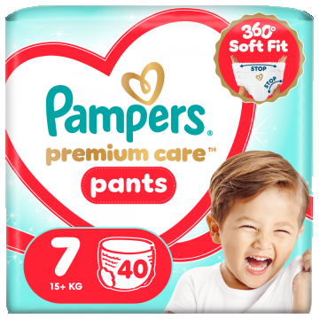 Scutece-Chilotel Premium Care Marimea 7 15kg+,  40 bucati, Pampers