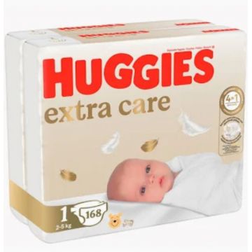 Scutece Extra Care Mega marimea 1 pentru 2-5 kg, 168 bucati, Huggies