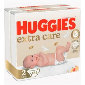 Scutece Extra Care Mega marimea 2 pentru 3-6 kg, 164 bucati, Huggies