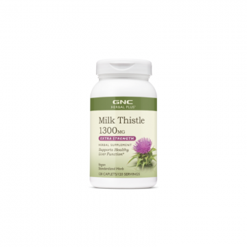 Silimarina cu extract din seminte de armurariu Milk Thistle Herbal Plus 1300mg, 120 capsule, GNC