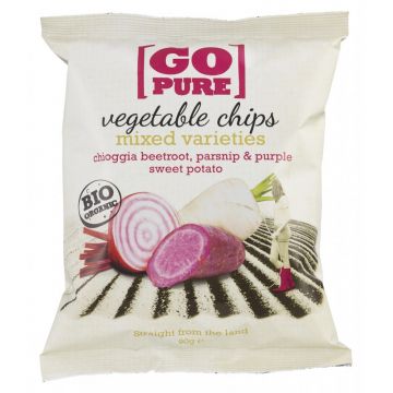 Chipsuri din sfecla, chioggia, pastarnac si cartofi dulci fara gluten Bio, 90g, Go Pure