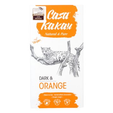Ciocolata artizanala neagra 70% cu coji de portocale, 70g, Casa Kakau