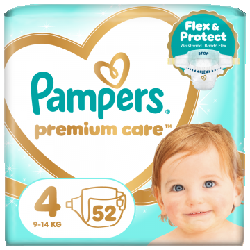 Scutece Premium Care Nr.4 pentru 9-14kg, 52 bucati, Pampers