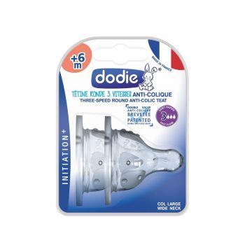 Set tetine din silicon anti-colici pentru initiere cu gat larg 0-6 luni Debit 3, 2 bucati, Dodie