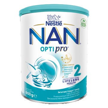 Lapte praf Nan 2 Optipro, incepand de la 6 luni, 800 g, Nestle