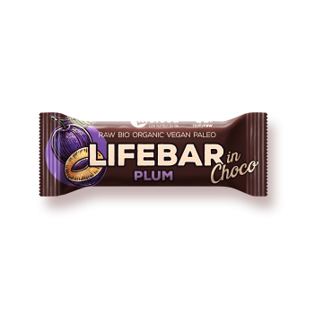 Baton cu prune in ciocolata raw Lifebar Bio, 40g, Lifefood