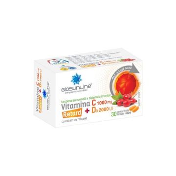 BioSunLine Vitamina C 1000 mg + D3 2000 UI retard, 30 comprimate