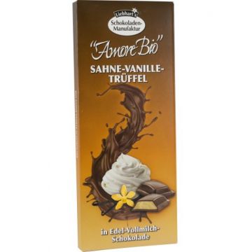 Ciocolata cu lapte umpluta cu frisca, vanilie si trufe, 100g, Liebhart’s Amore Bio