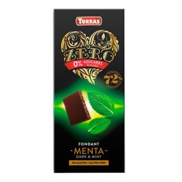 Ciocolata neagra cu menta fara zahar si gluten 72% cacao Zero, 100g, Torras