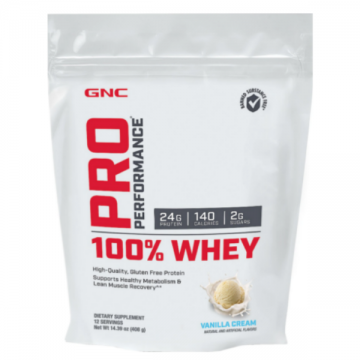 Proteina din zer cu aroma de vanilie Performance 100% Whey, 408g, GNC