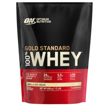 Proteine din zer 100% Whey Gold Standard protein vanilie, 450g, Optimum Nutrition