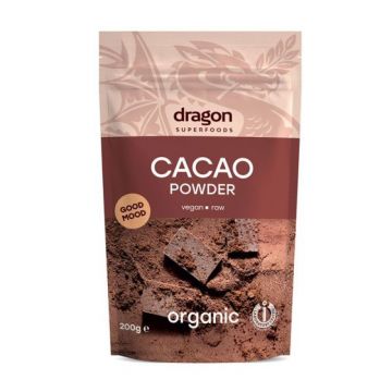 Pudra de cacao cruda bio, 200g, Dragon Superfoods
