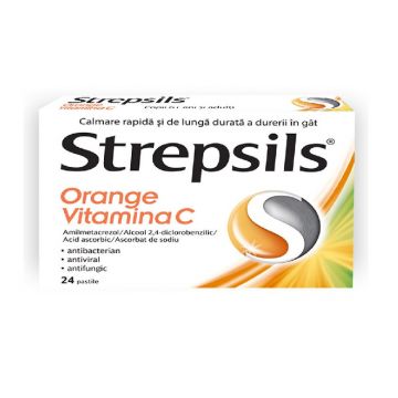 Strepsils Orange Vitamina C 100 mg 24 comprimate