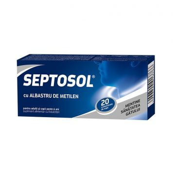 Biofarm Herbaflu Septosol cu albastru de metilen 20 comprimate de supt