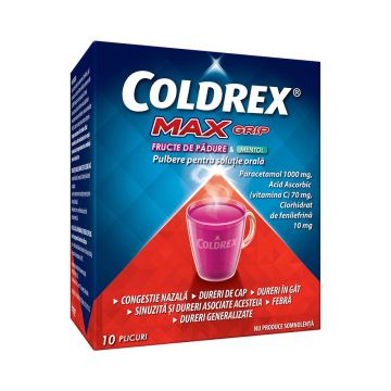 Coldrex Maxgrip aroma de Fructe de padure si mentol 10 plicuri