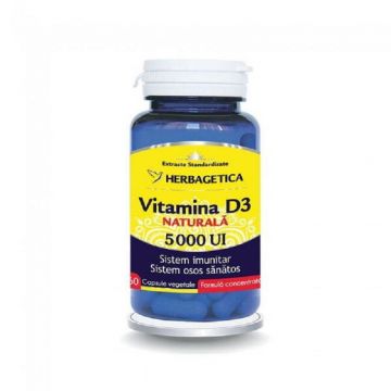 Herbagetica Vitamina D3 naturala 3000 UI, 60 capsule