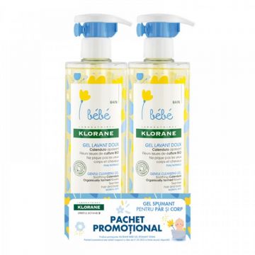 Klorane Bebe Pachet Promotional Gel Spumant pentru par si corp 2 x 500 ml