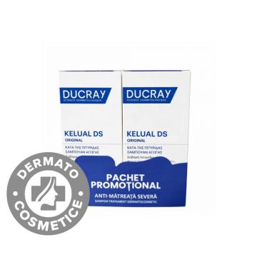 Pachet Sampon tratament anti-matreata severa Kelual DS, 100ml + 100ml, Ducray