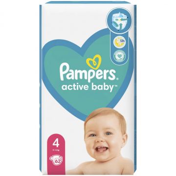 Scutece Active Baby Jumbo Pack 9-14kg Marimea 4, 62 bucati, Pampers