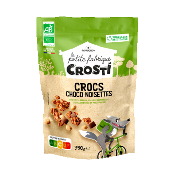 Cereale crocante bio pentru copii cu ciocolata si alune de padure, 350g, Crosti