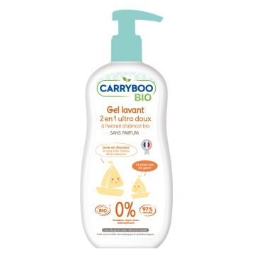 Sampon si gel dus delicat pentru beleusi, fara parfum, cu extract de caise BIO, 500ml, Carryboo