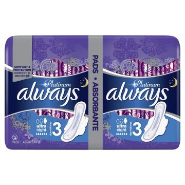 Absorbante Platinum Ultra Night, 12 bucati, Always