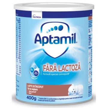 Lapte praf Aptamil Fara Lactoza pentru 0 luni+, 400g, Nutricia