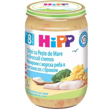 Taitei Bio cu peste de mare in brocolli cremos 8+ luni, 220g, Hipp