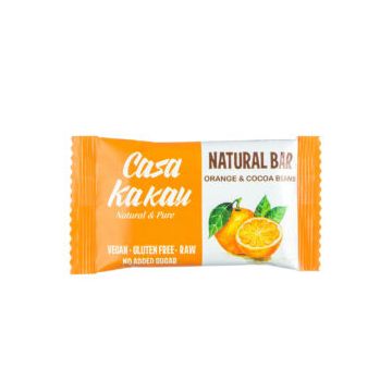 Baton raw vegan fara zahar cu portocale si boabe de cacao, 30g, Casa Kakau