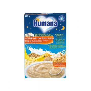 Cereale cu lapte si banana Noapte Buna de la 6 luni, 200g, Humana