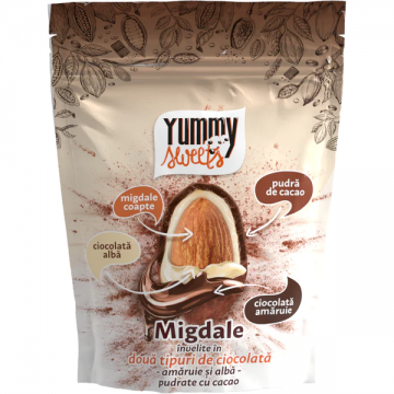 Migdale invelite in dublu strat de ciocolata si cacao, 100g, Yummy Sweets