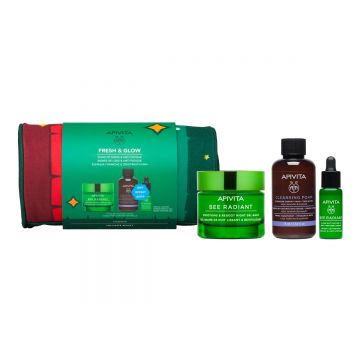 Apivita Set cadou Crema si ser Bee Radiant & Spuma demachianta 75ml