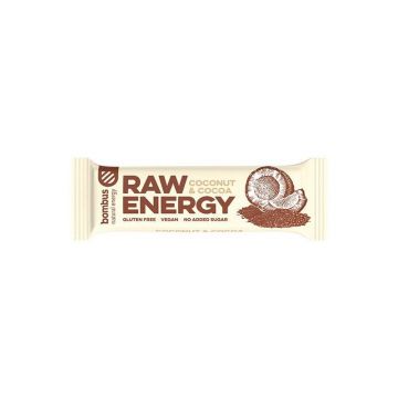 Bombus Baton energizant, Raw Energy, cu nuca de cocos si cacao, 50g