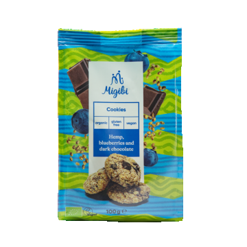 Cookies din canepa cu afine si ciocolata Bio, 100g, Migibi