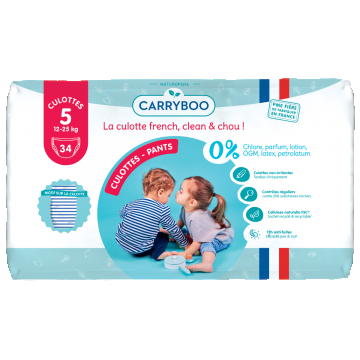 Scutece chilotel hipoalergenice 12-25kg marimea 5 BIO, 34 bucati, Carryboo