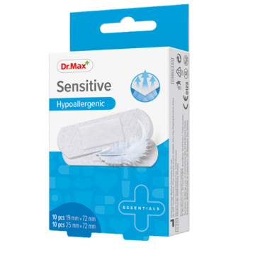 Dr.Max Plasturi Sensitive, 10 bucati x 19x72mm & 10 bucati x 25x72mm